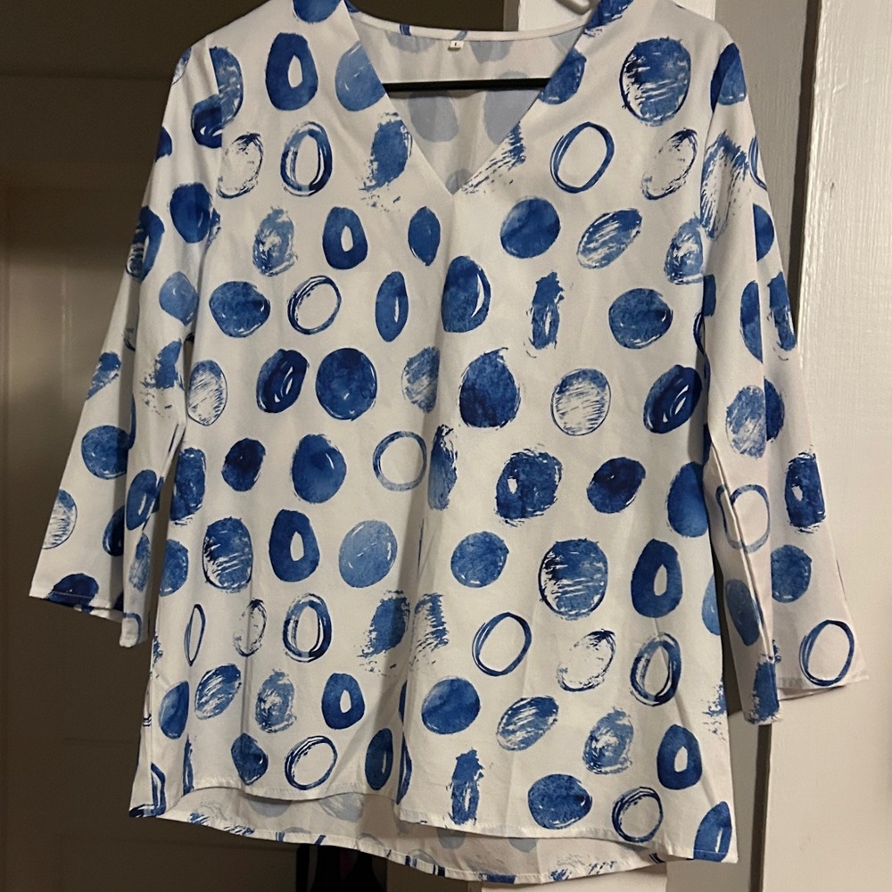 Blue and White Polka Dot Women's Top